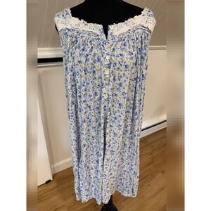 Eileen West Blue Floral Lace Sleeveless Short Nightgown Cotton Modal M Cottage